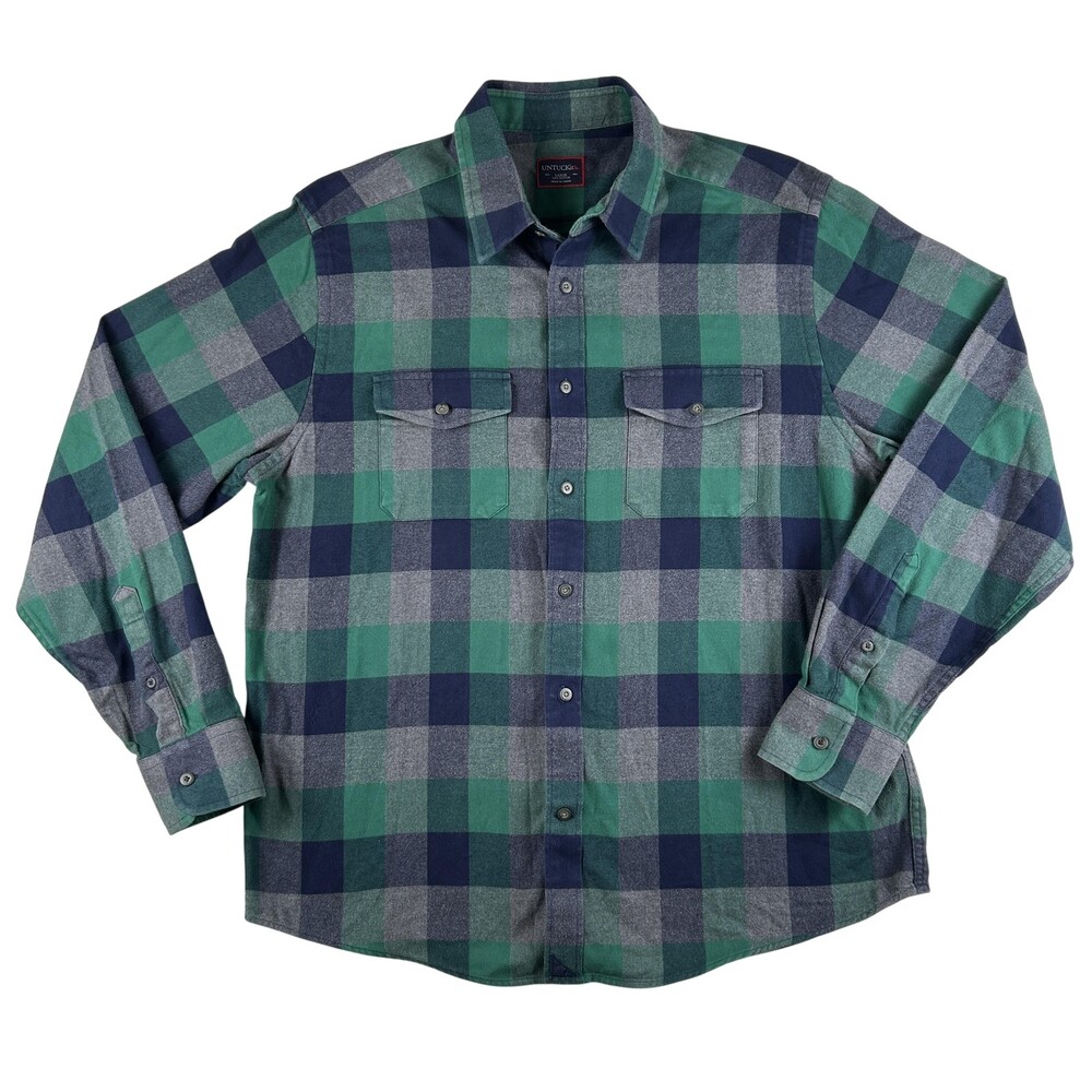 UNTUCKit Shirt Mens Large Green Plaid Flannel Button Up Capannelle Long Sleeve